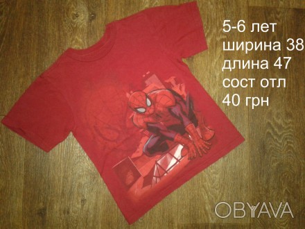б/у в отличном состоянии красная х\б футболка с спайдерменом на мальчика 5-6 лет. . фото 1