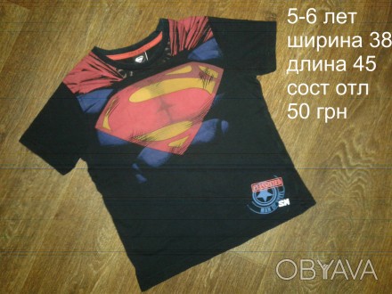 б/у в отличном состоянии черная х\б футболка супермена на мальчика 5-6 лет
при з. . фото 1