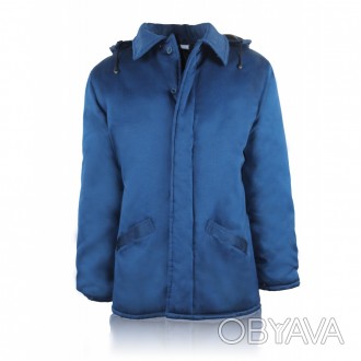 Утепленная темно-синяя куртка прямая, удлиненная, с центральной потайной застежк. . фото 1