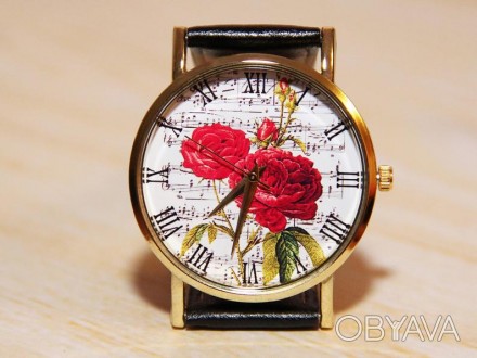 Часы розы, Женские часы, Наручные часы, часы цветы.
Материал циферблата: Стекло. . фото 1