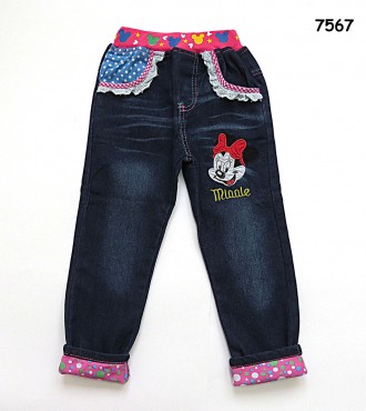 Джинсы Minnie Mouse для девочки. 
Украшены нашивками, вышивками, вставками из т. . фото 2