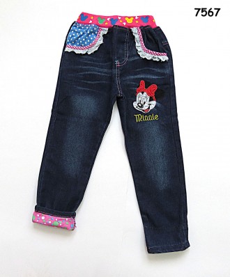 Джинсы Minnie Mouse для девочки. 
Украшены нашивками, вышивками, вставками из т. . фото 5