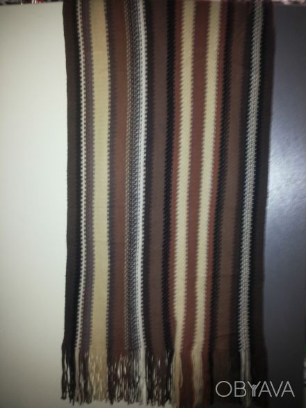 Предлагаю широкий шарф-палантин в коричнево-бежевых тонах в полоску. Ширина 53 с. . фото 1