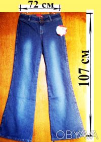 Синие джинсы внизу расклешенные. Размер 42-44. В поясе - 72 см, длина - 107 см.;. . фото 3