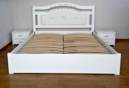 Белая деревянная кровать с мягким изголовьем - изготавливается из массива дерева. . фото 4