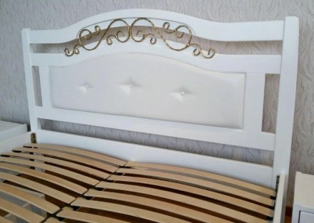 Белая деревянная кровать с мягким изголовьем - изготавливается из массива дерева. . фото 7