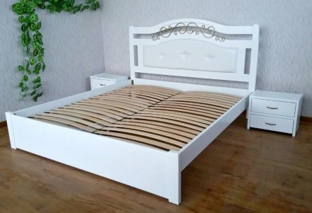 Белая деревянная кровать с мягким изголовьем - изготавливается из массива дерева. . фото 2