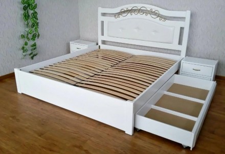 Белая деревянная кровать с мягким изголовьем - изготавливается из массива дерева. . фото 3