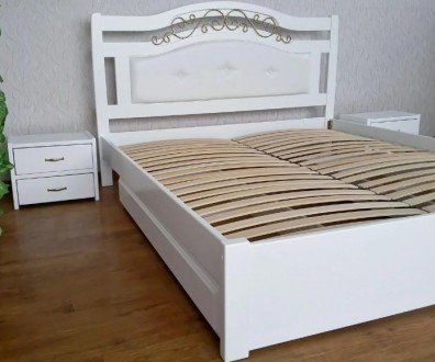 Белая деревянная кровать с мягким изголовьем - изготавливается из массива дерева. . фото 5