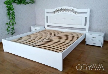 Белая деревянная кровать с мягким изголовьем - изготавливается из массива дерева. . фото 1