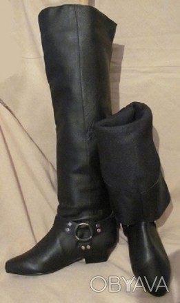 Весенне - осенние сапоги ботфорты, 35 размер
черные, 
высокие (49см), кожаные,. . фото 1