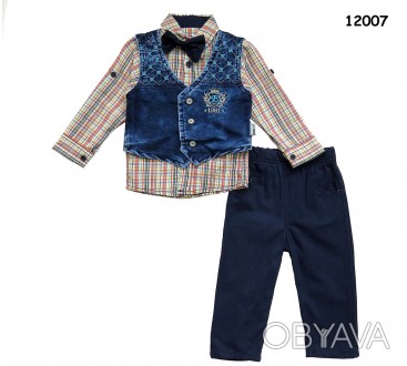 Костюм-тройка для мальчика
рубашка, джинсовая жилетка и брюки (темно-синие). Га. . фото 1