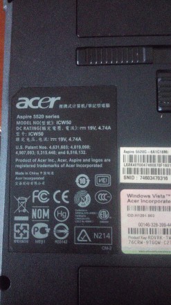 Продам Acer Aspire 5520G на запчасти - проблема с материнкой (не включается). Вн. . фото 4