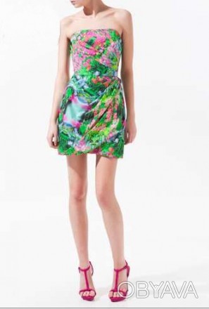 Платье-тюльпан Zara в цветочном принте. Плотное, верх корсетом. Размер XS, подой. . фото 1