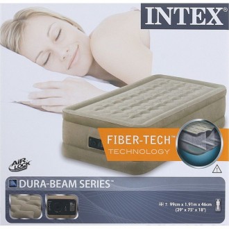 Надувная велюр кровать Intex 64456 Бежевый Надувная одноместная кровать интекс 6. . фото 3