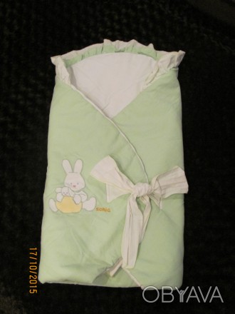 Одеяло-конверт нежно зеленого цвета в хорошем состоянии (на внутренней стороне е. . фото 1