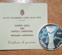 COPPA УЕФА NAPOLI CALCIO 1989 ORIGINALE Dell 'Epoca.С Документом.
Серебро состо. . фото 5