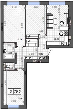 Продам 3-х комнатнатную квартиру площадью 79,5 м.кв. (кухня-студио площадью 18 м. . фото 2