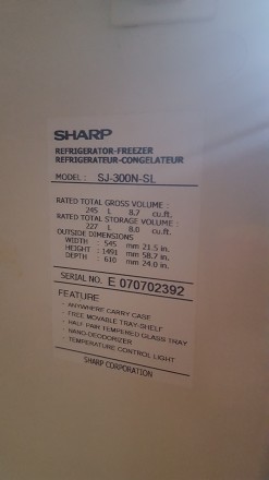 Холодильник Sharp - model SJ-300N-SL с сухой заморозкой. В ремонте не был, все ц. . фото 6