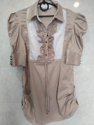 Блузка для девочки 13-14 лет с коротким рукавом в школу. Блузка удлиненная хорош. . фото 4