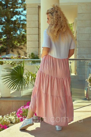 Платье #1017 Ткань лен Размеры 48-50, 52-54, 56-58, 60-62 Цвета белый-розовый, б. . фото 3