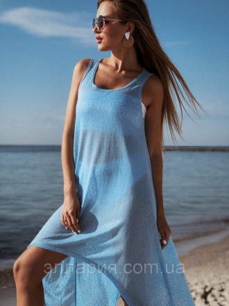 Платье арт 591 трикотаж платье -майка в пляжном стиле 42-46 голубой и розовый с1. . фото 5