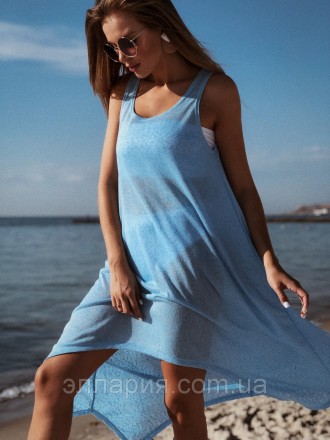 Платье арт 591 трикотаж платье -майка в пляжном стиле 42-46 голубой и розовый с1. . фото 8