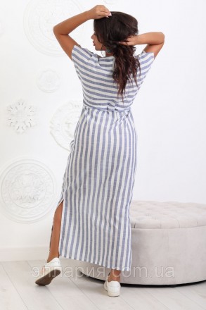 Платье модель : 027 ткань: лён цвета : черно-белая полоска, сине-белая полоска р. . фото 6
