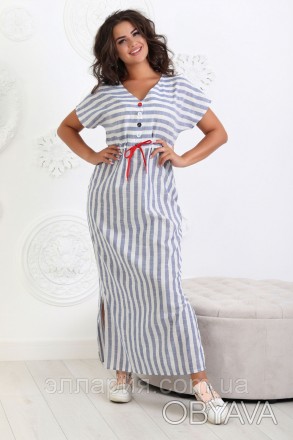 Платье модель : 027 ткань: лён цвета : черно-белая полоска, сине-белая полоска р. . фото 1