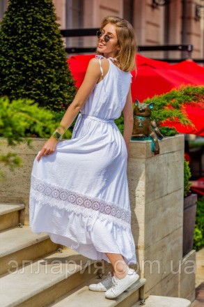 Сарафан с кружевом Модель 035 Цвет Белый Ткань лен длина платья 123см, ОГ – 92см. . фото 6