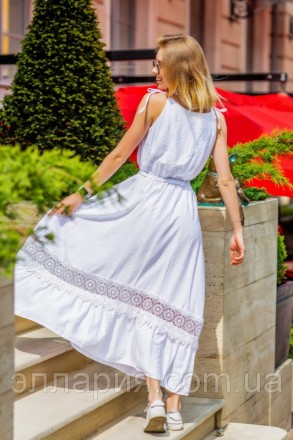 Сарафан с кружевом Модель 035 Цвет Белый Ткань лен длина платья 123см, ОГ – 92см. . фото 5