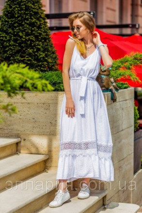 Сарафан с кружевом Модель 035 Цвет Белый Ткань лен длина платья 123см, ОГ – 92см. . фото 4