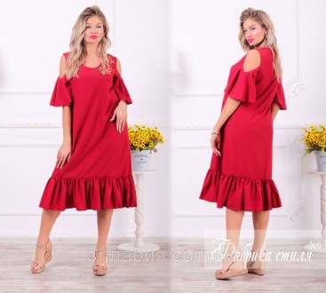 Платье 0038 Размер: 48-50,52-54,56 -58 Цвет: джинс ,оливкового, малина ,красный . . фото 2