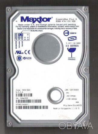 Продам  недорого жёсткий  диск Maxtor  3,5” РATA  (IDE), 60 гб, б/у . 7078 включ. . фото 1