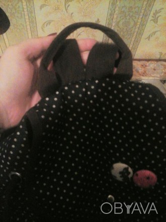 Рюкзак тёмно коричнего цвета, с вышитым мишкой, внутри одни маленький отдел, по . . фото 1