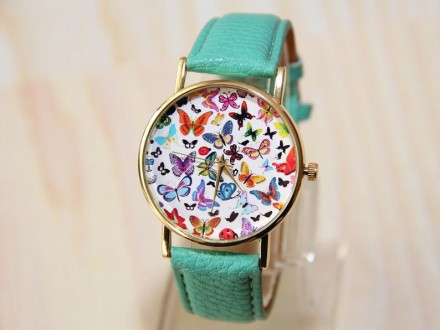 часы бабочки, женские часы, часы с кожаным ремешком

Материал циферблата: Стек. . фото 5