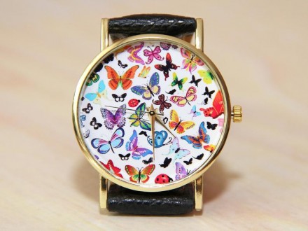 часы бабочки, женские часы, часы с кожаным ремешком

Материал циферблата: Стек. . фото 2