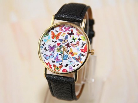 часы бабочки, женские часы, часы с кожаным ремешком

Материал циферблата: Стек. . фото 3