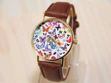 часы бабочки, женские часы, часы с кожаным ремешком

Материал циферблата: Стек. . фото 7