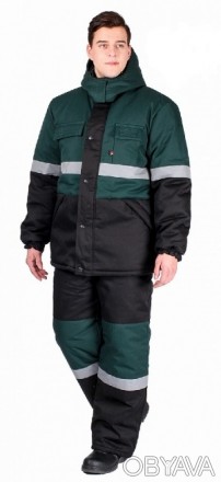 Костюм рабочий  зимний Профи-Норд черный/зеленый 

Комплектность:Куртка, полук. . фото 1