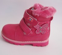 Зимние ботинки из качественного кожезаменителя для девочки. Сбоку бабочка со стр. . фото 3
