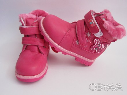 Зимние ботинки из качественного кожезаменителя для девочки. Сбоку бабочка со стр. . фото 1