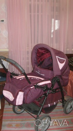 коляска после двух девочек, бордо с розовыми вставками. в комплекте сумка для ре. . фото 1