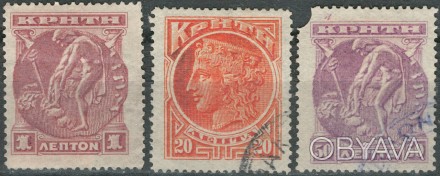 Крит
 
1901 г.в.
Sc#64, 65, 67
USED, F/VF, G/VG
Sc#111 - оторван верхний левый у. . фото 1