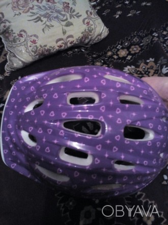 продам шлем для девочки сиренево-розовый с белыми звездами размер 48-52, бу, про. . фото 1