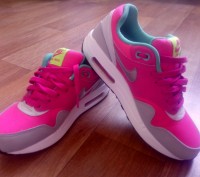 Кроссовки женские Nike Air Max 1 (Hot Pink | Menta | Pure Platinum). Материал кр. . фото 2