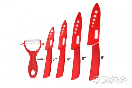 Набор керамических ножей Findking!
Цвет: красный!
4 ножа + овощерезка + 4 чехл. . фото 1