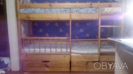 Деревянная двухъярусная детская кровать 1900*800*1400. Дерево сосна лакированая.. . фото 1