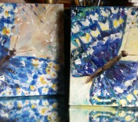 картина Бабочки,
 25х25 см, 
масло, холст, торцы  обработаны,
стиль. абстракц. . фото 4