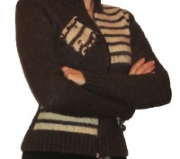 Продаю свитер коричневого цвета на двухсторонней молнии, с полосками кремового ц. . фото 3